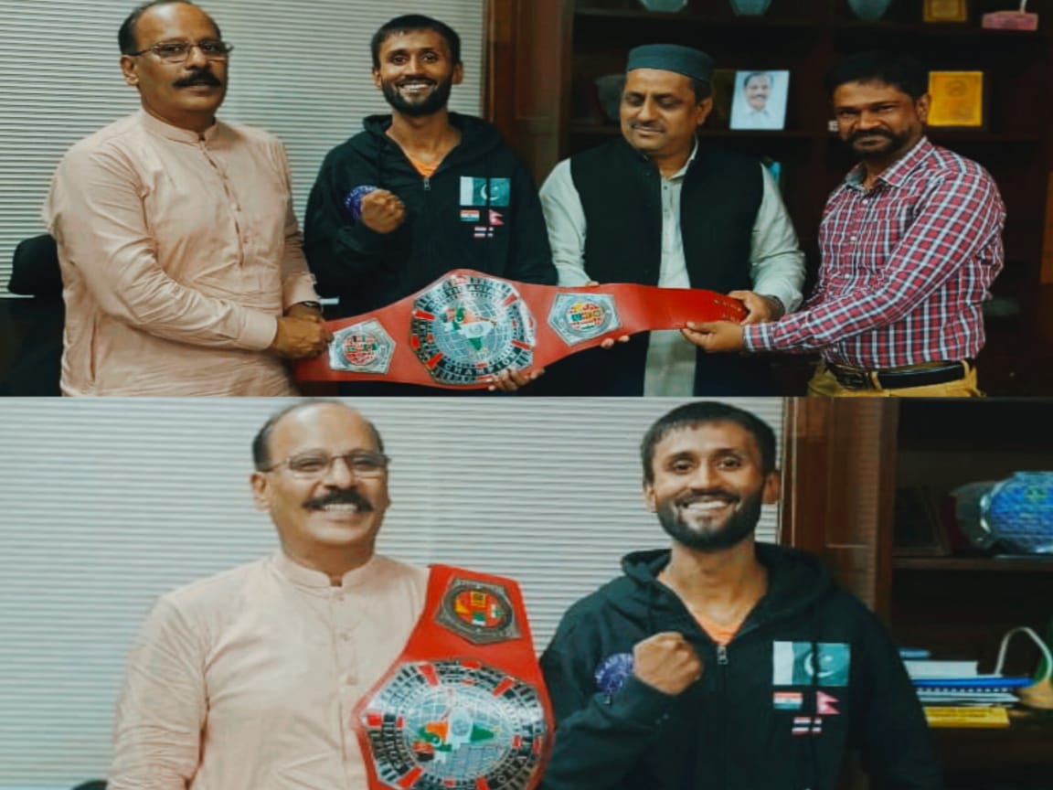 Talha Ali won South Asian Champion Ship Belt and meet with Sports And Youth Secretary Of Sindh